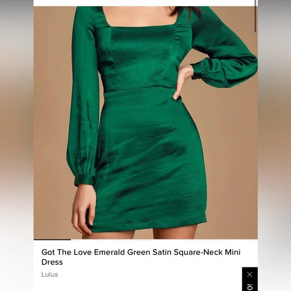 Lulus Got The Love Emerald Green Satin Square-Neck Mini Dress - Picture 5 of 7